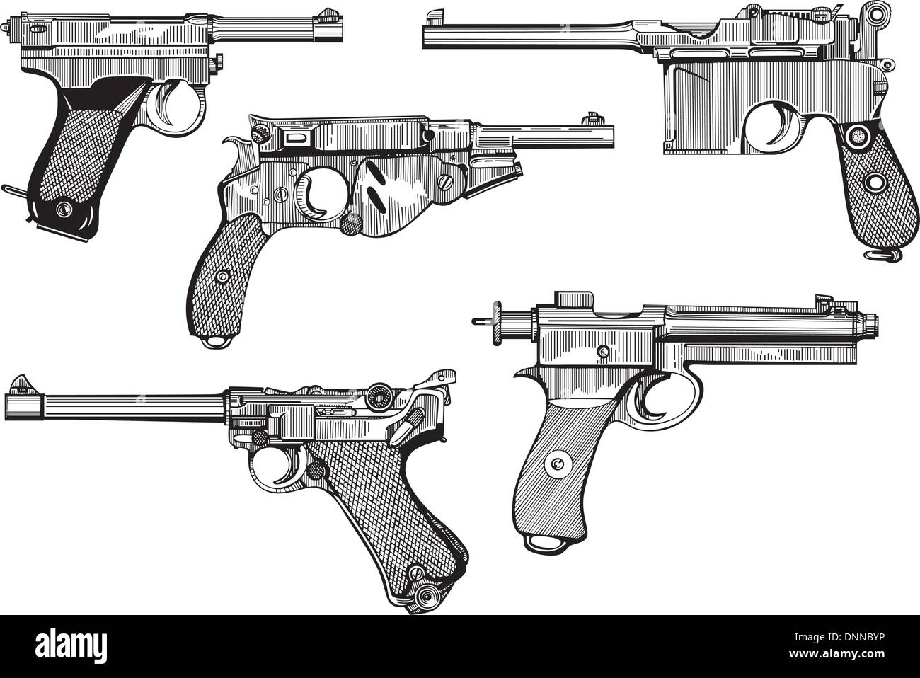 Vektor einstellen der alten Pistolen Skethes. Stock Vektor