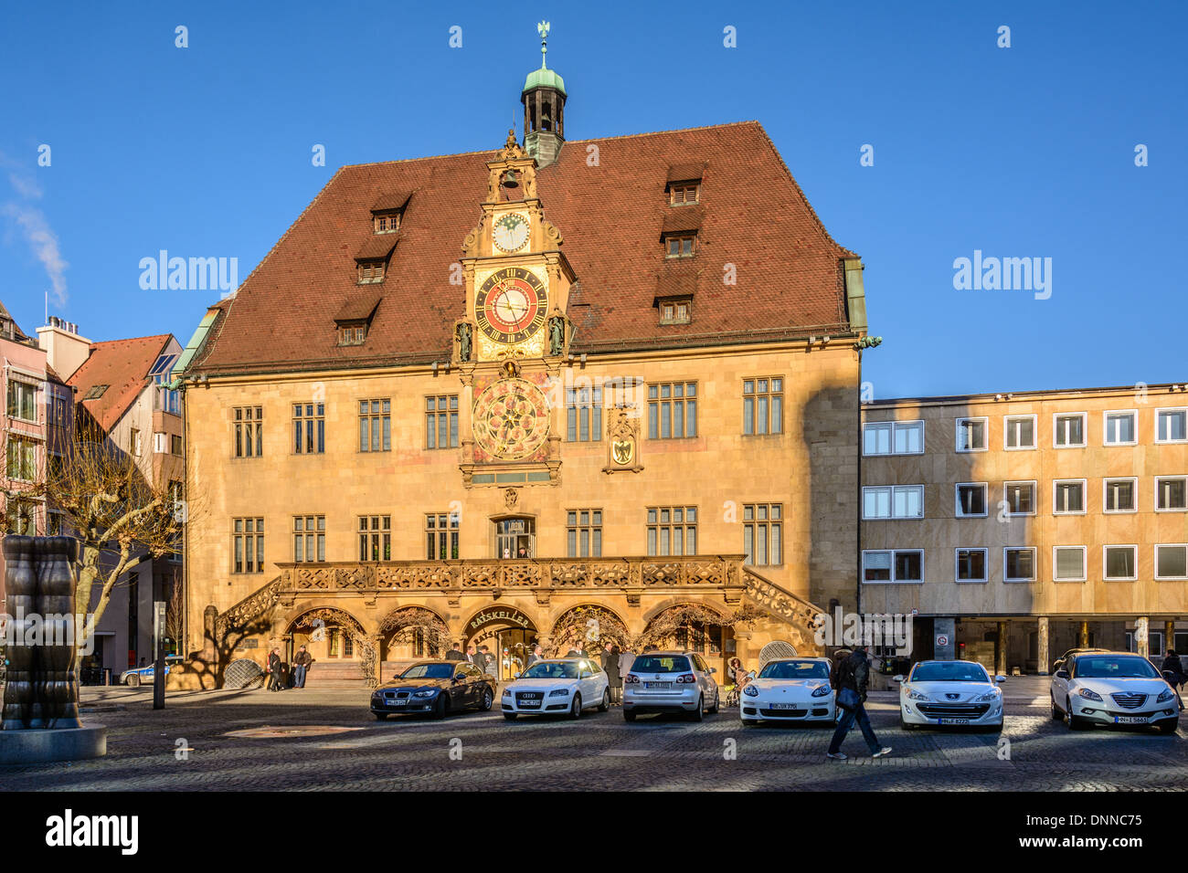 Historisches Rathaus mit der astronomischen Uhr von Isaak Habrecht (1580) der deutschen Stadt Heilbronn Deutschland Stockfoto