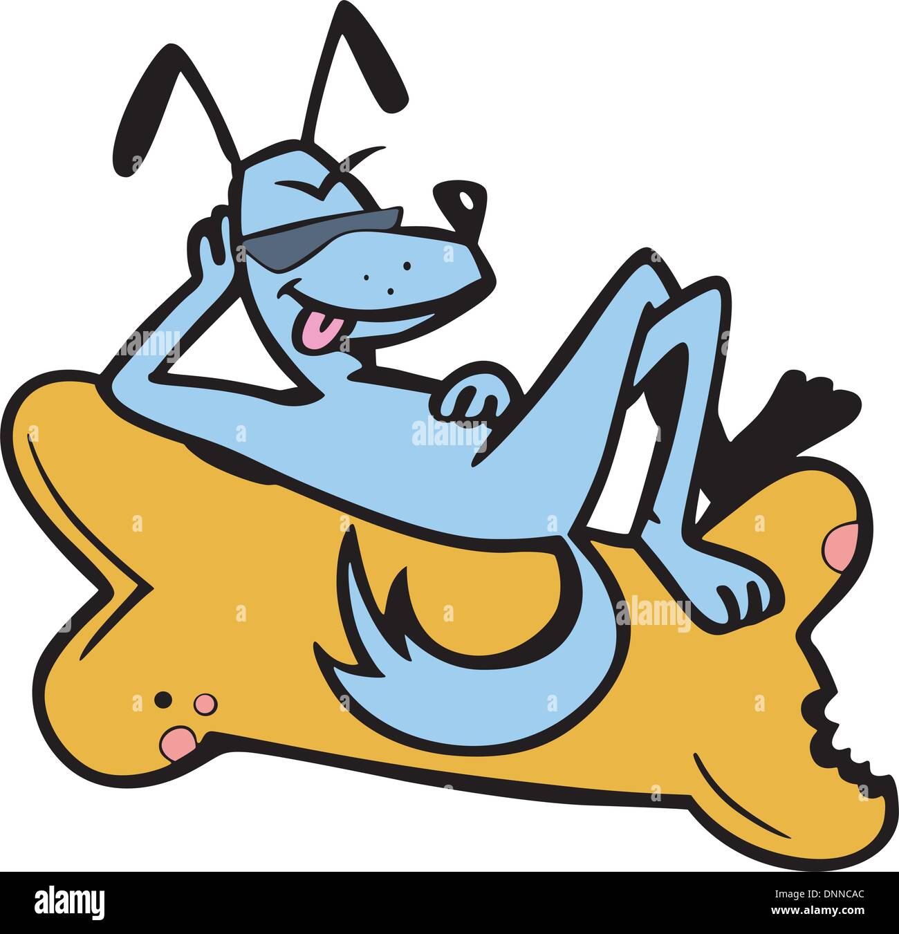 Komischer Hund an einem Knochen liegen. Cartoon-Vektor-Illustration. Stock Vektor