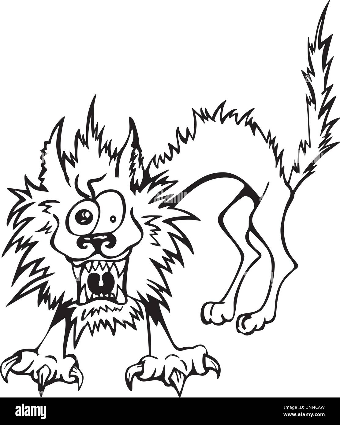 zerzauste Katze, Cartoon schwarz-weiß Vektor-illustration Stock Vektor