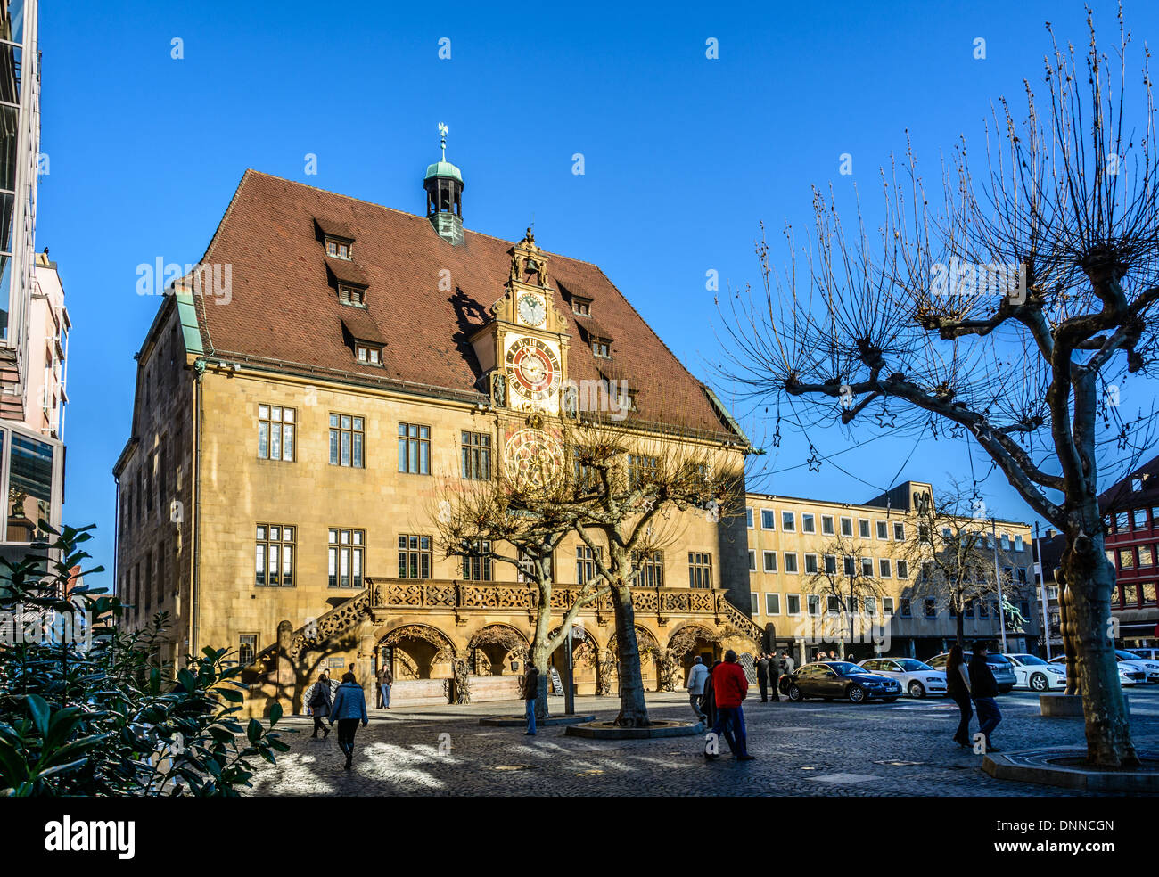 Historisches Rathaus mit der astronomischen Uhr von Isaak Habrecht (1580) der deutschen Stadt Heilbronn Deutschland Stockfoto