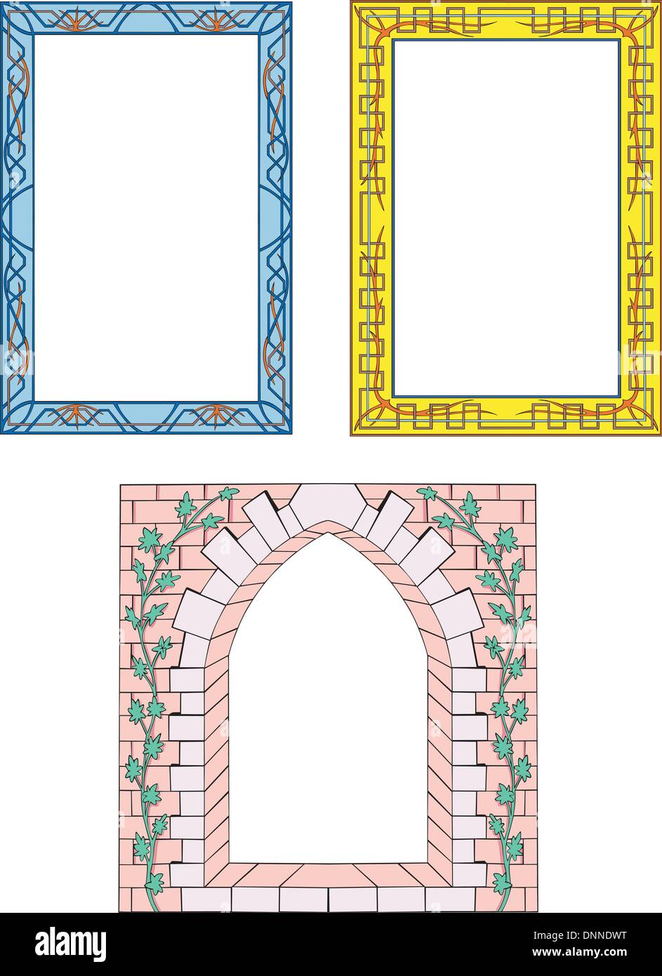 Drei dekorativen Rahmen. Satz von Farbe-Vektor-Illustrationen. Stock Vektor
