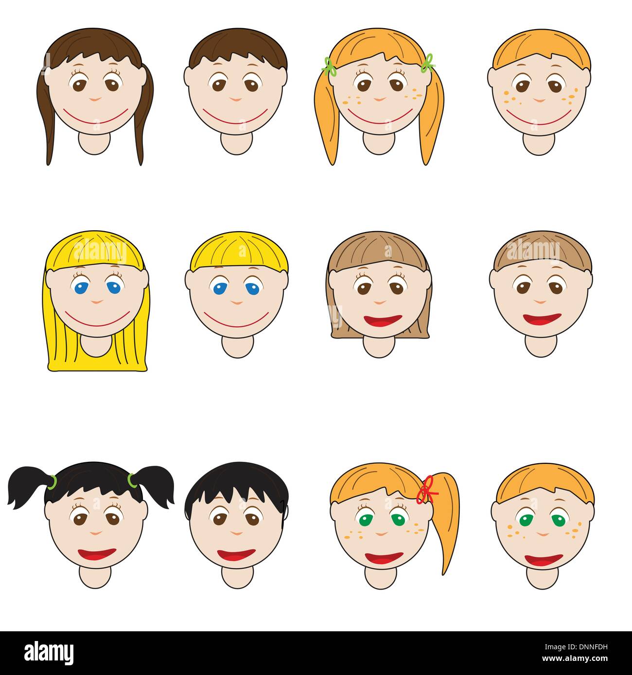 Verschiedenen Kinder - Haare, Smile, Farbe Augen Stock Vektor