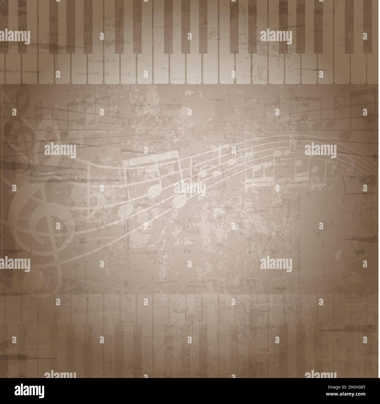 Grunge-Stil-Hintergrund mit Noten und Klaviertasten Stock Vektor