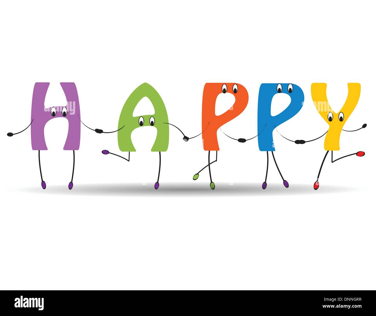 Glücklich mit bunten und lustigen Buchstaben Wort Stock Vektor