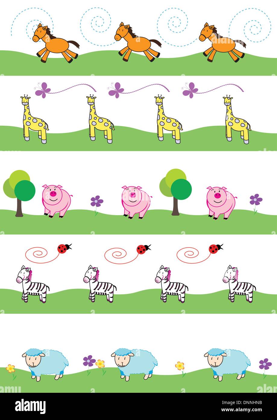 Zebra, Giraffe, Schwein, Pferd und Schaf auf Ihrem Hintergrund Stock Vektor
