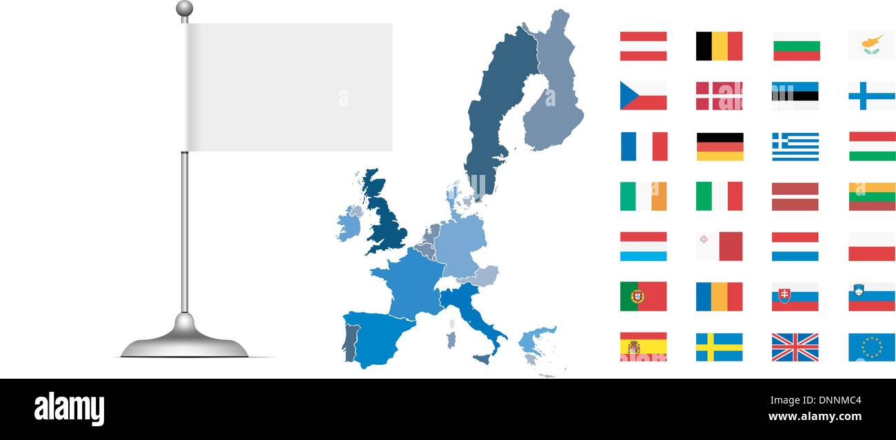 Europäische Union Karte und Flagge Vektor-Illustration mit leeren Leerzeichen-Flag. Einfach zu ersetzen Stock Vektor
