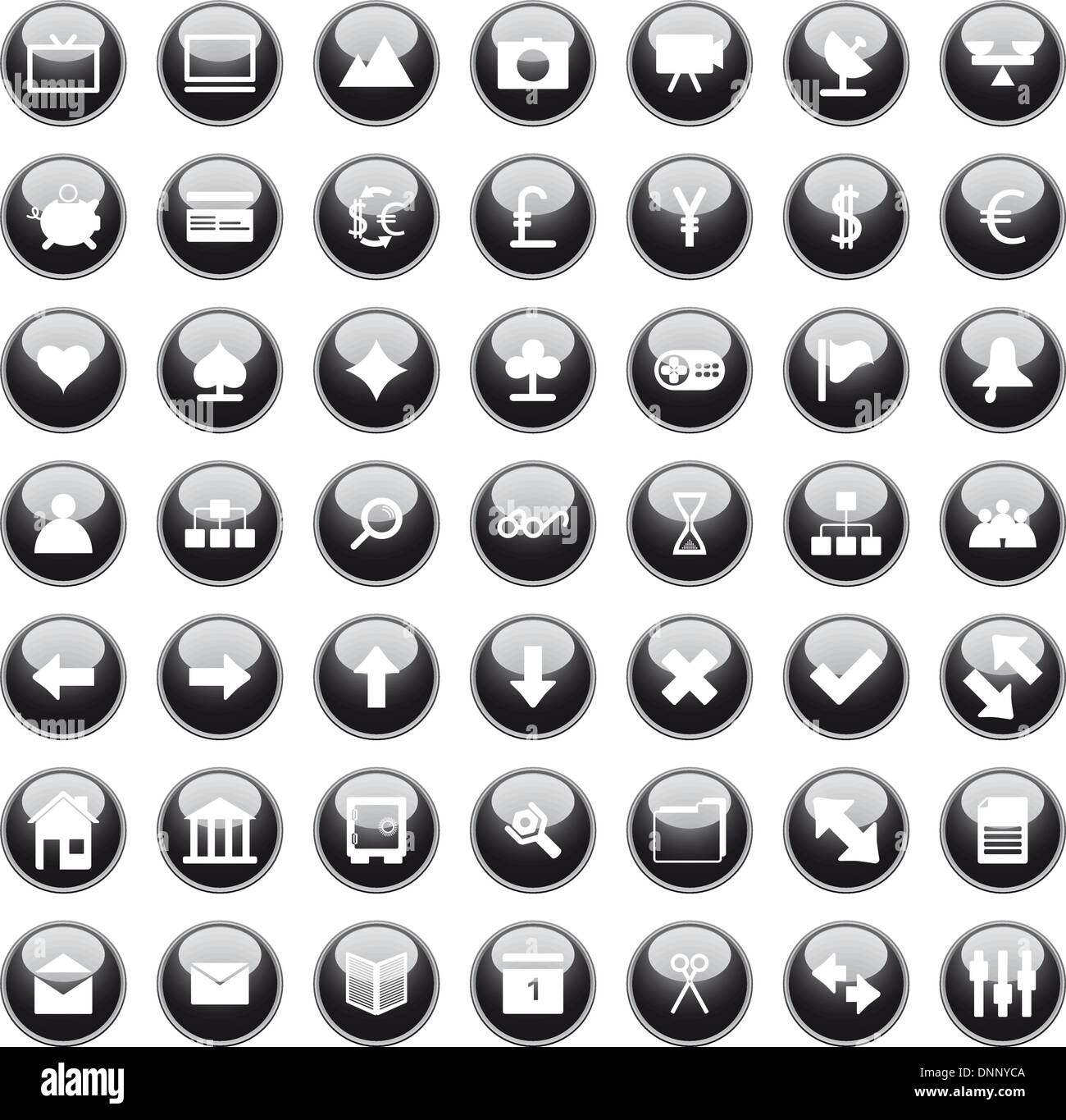 Auflistung der verschiedenen Symbole für den Einsatz in Web-Design. Stock Vektor