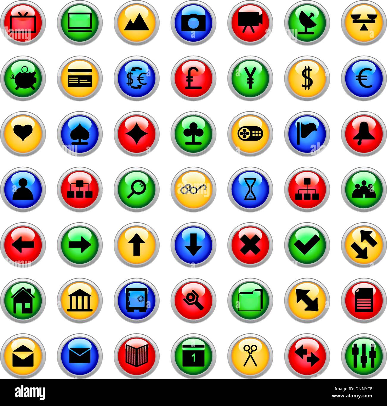 Auflistung der verschiedenen Symbole für den Einsatz in Web-Design. Stock Vektor