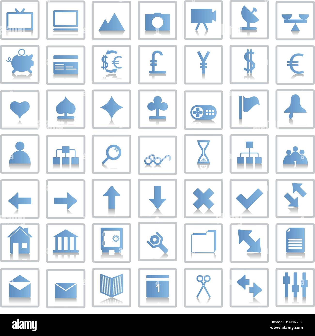 Auflistung der verschiedenen Symbole für den Einsatz in Web-Design. Stock Vektor