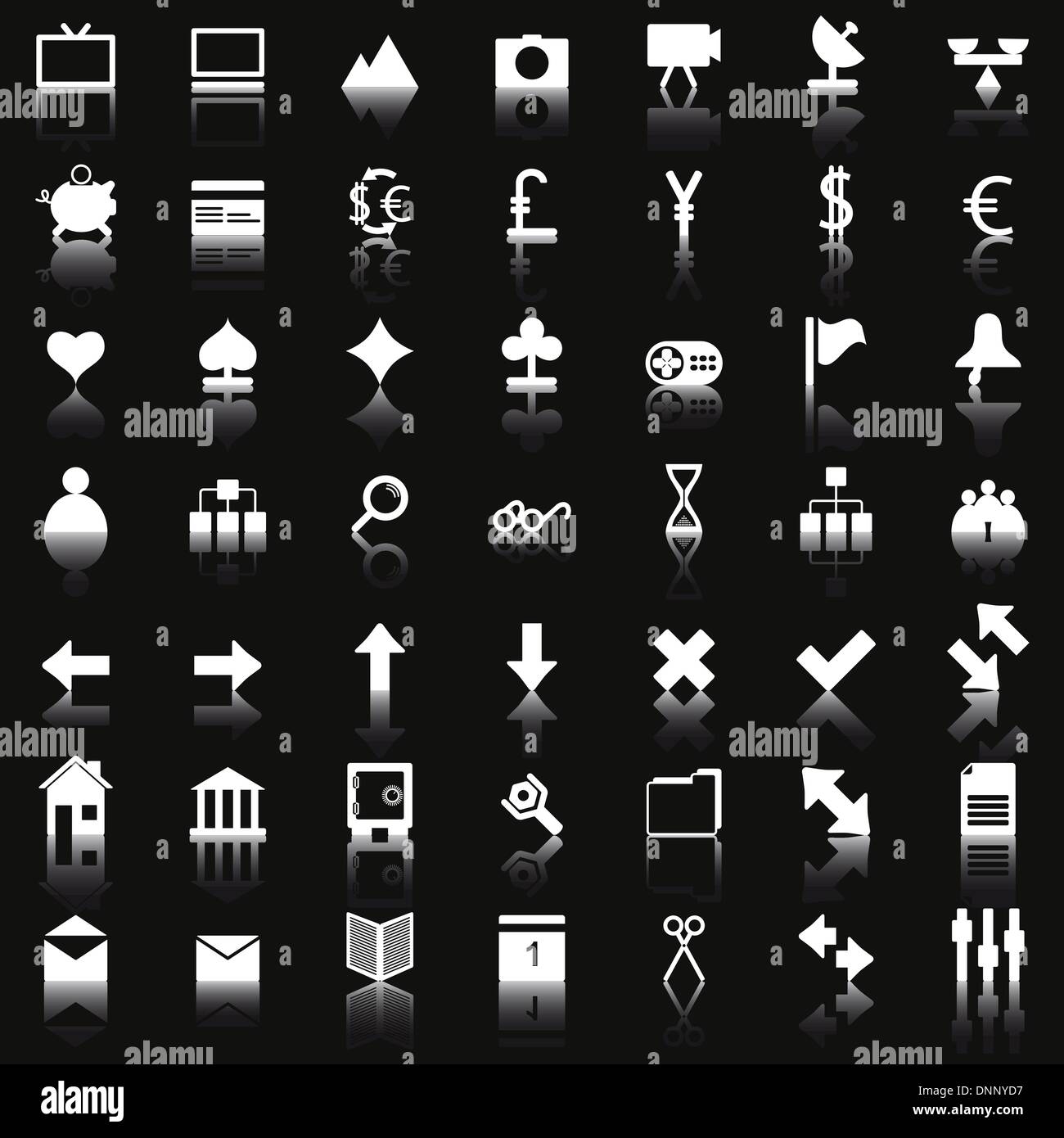 Auflistung der verschiedenen Symbole für den Einsatz in Web-Design. Stock Vektor