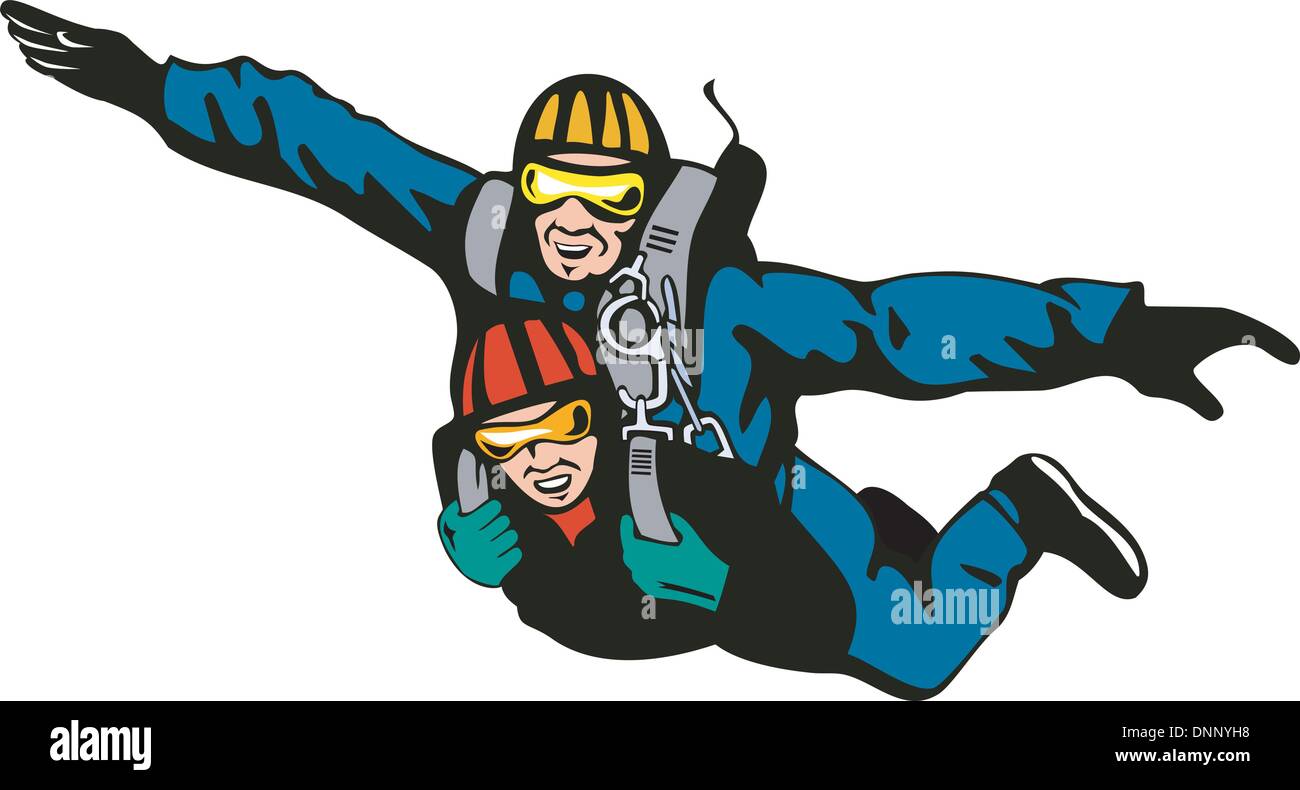 Illustration von Tandemmännliche und weibliche Fallschirmspringen am