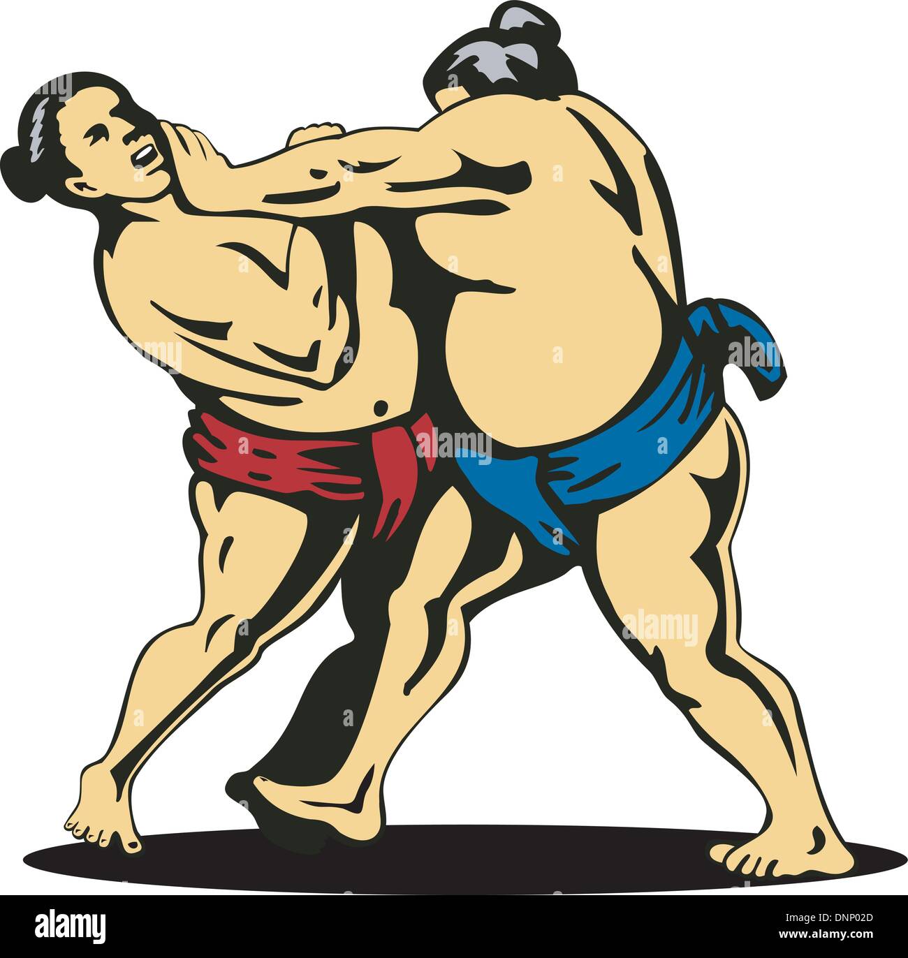 Illustration von zwei japanischen Sumo-Ringer kämpfen isoliert auf weißem Hintergrund. Stock Vektor