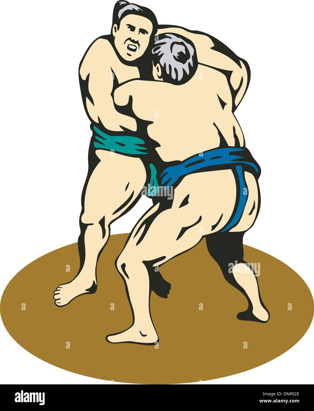 Illustration von zwei japanischen Sumo-Ringer kämpfen isoliert auf weißem Hintergrund. Stock Vektor
