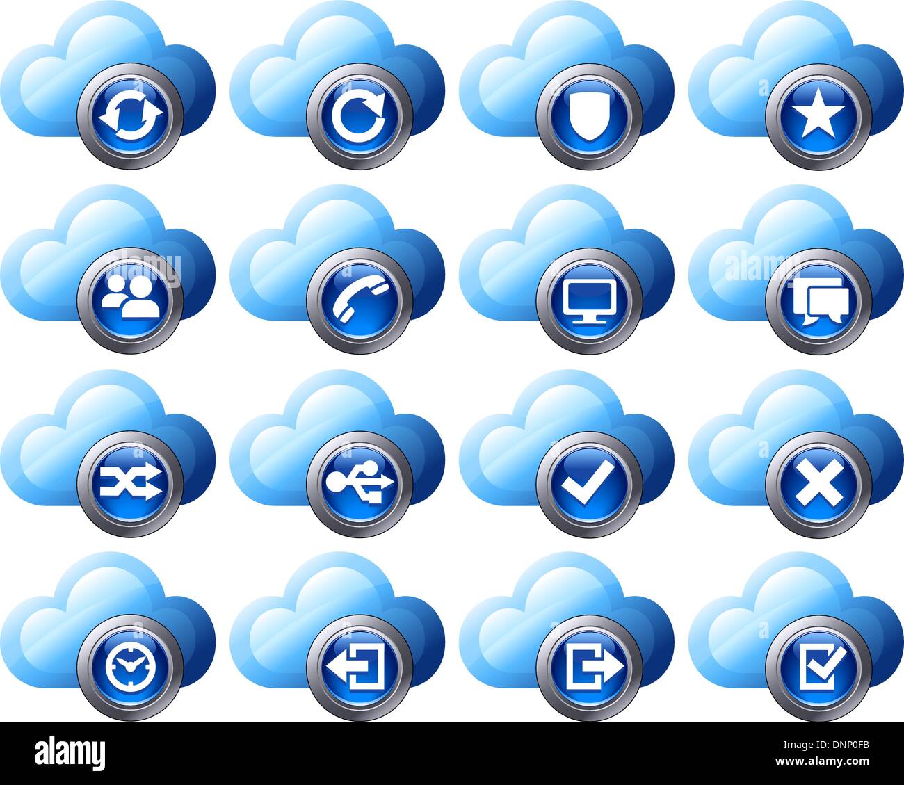 Virtuelle Cloud Symbole hochladen, herunterladen von Tasten, Telefon, Wiederherstellung, Sicherung und Computerdateien und digitale Medien zu speichern Stock Vektor