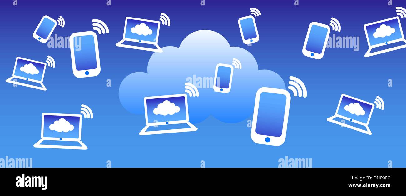 Telefon-Computer kommunizieren mit dem Cloud-Konzept Stock Vektor