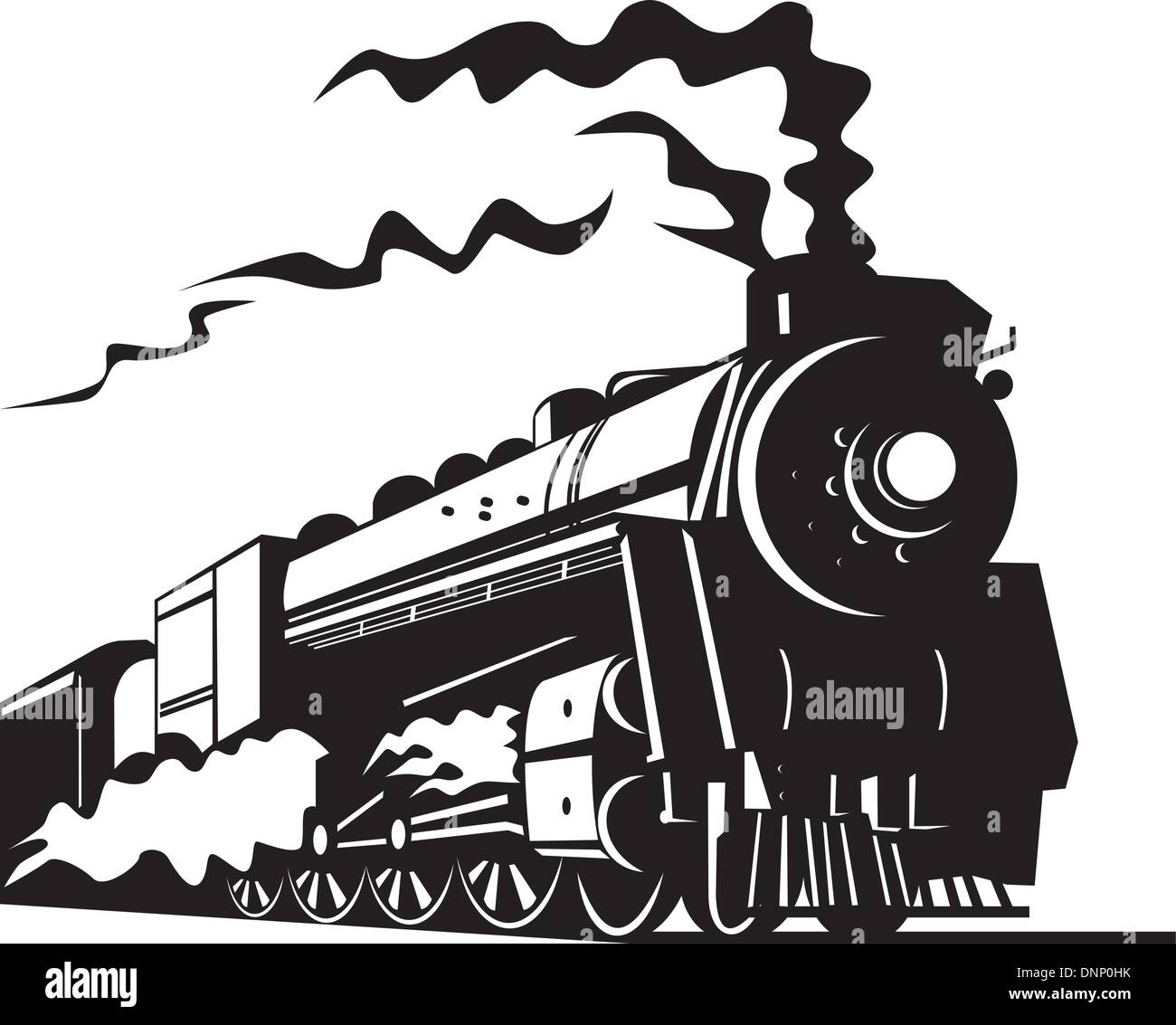 Illustration einer Dampf Zug Lokomotive demnächst auf Eisenbahn im retro-Stil auf isolierte Hintergrund getan. Stock Vektor