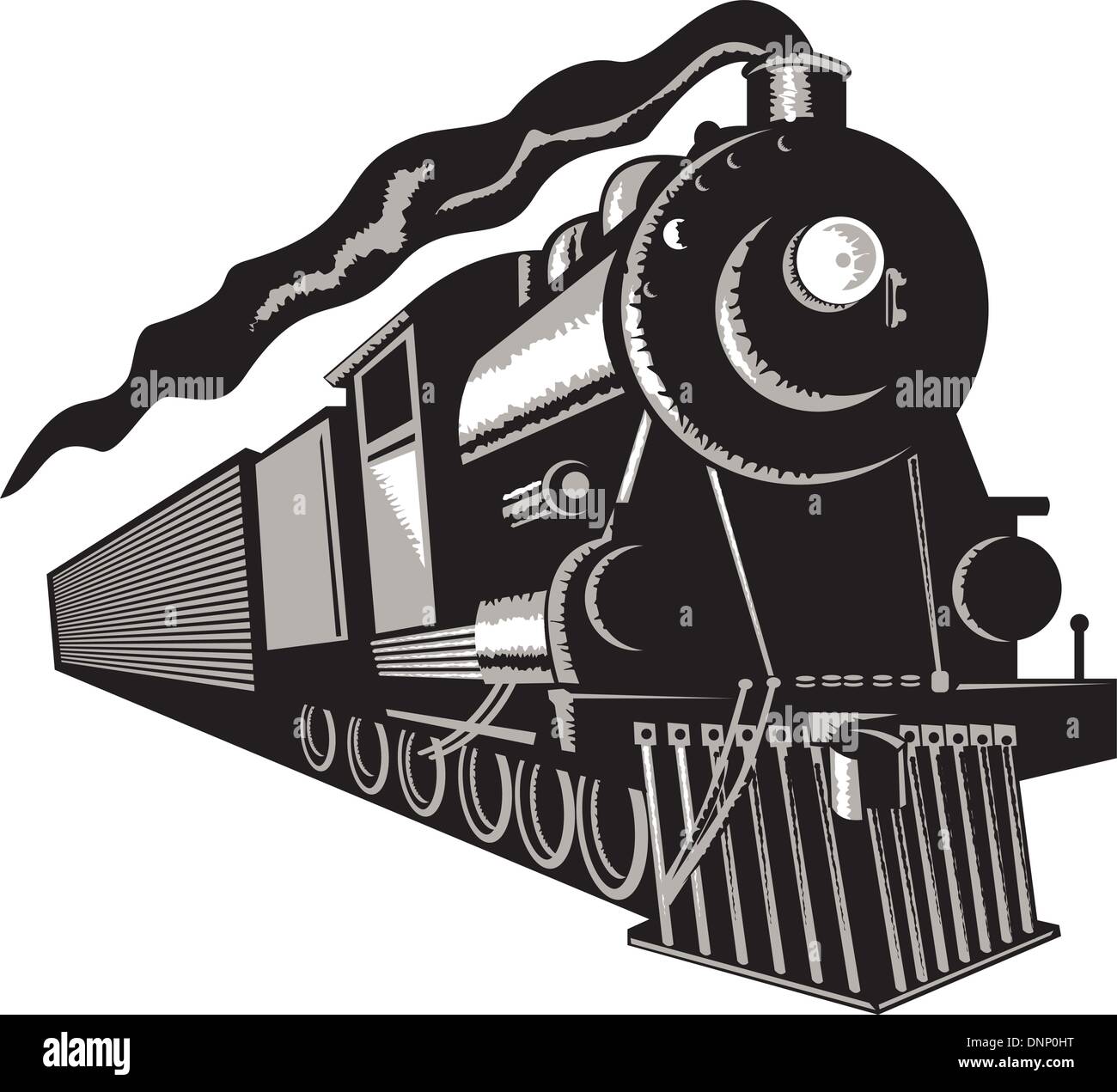 Illustration einer Dampf Zug Lokomotive demnächst auf Eisenbahn im retro-Stil auf isolierte Hintergrund getan. Stock Vektor