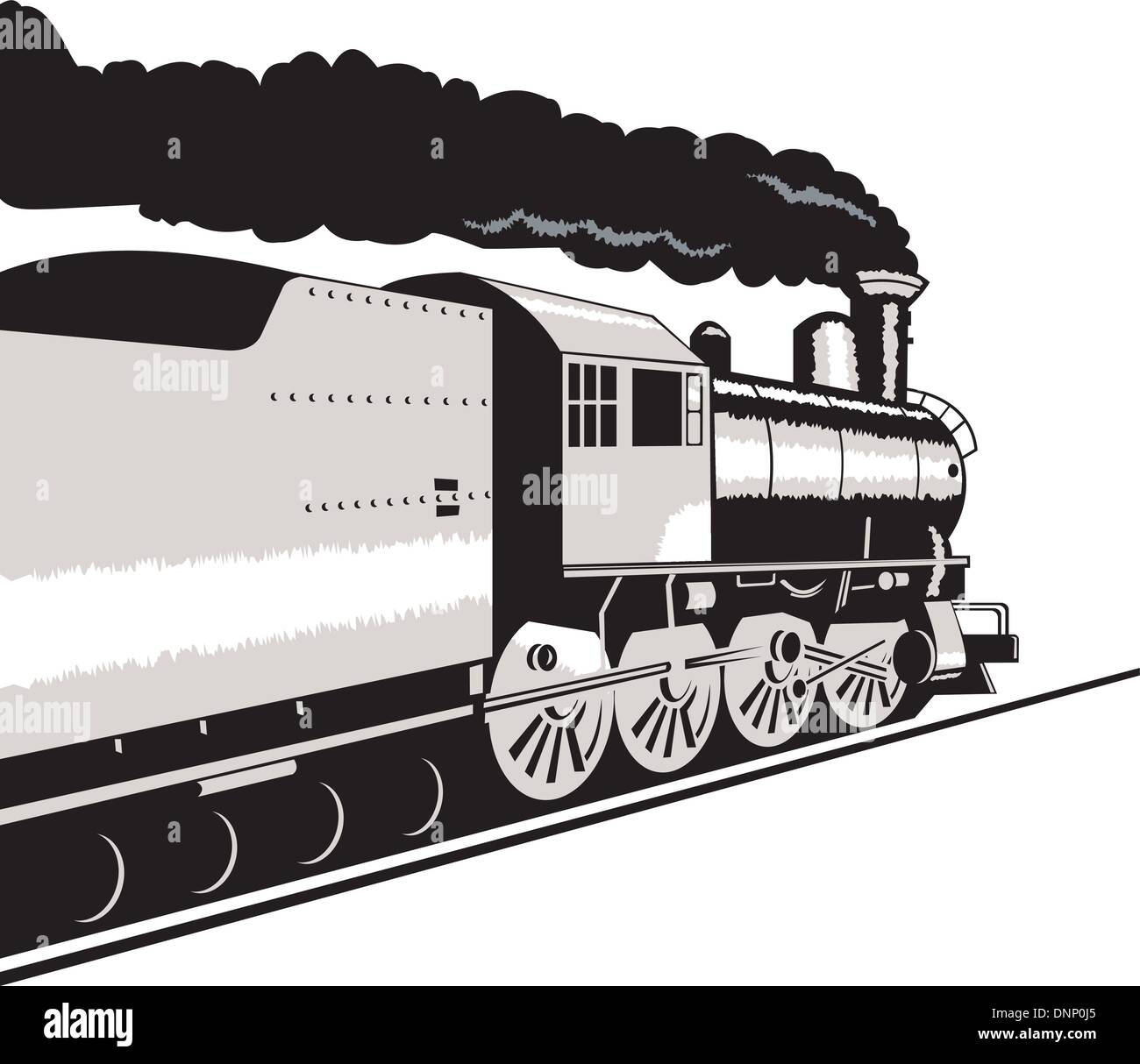 Illustration einer Dampf Zug Lokomotive demnächst auf Eisenbahn im retro-Stil auf isolierte Hintergrund getan. Stock Vektor