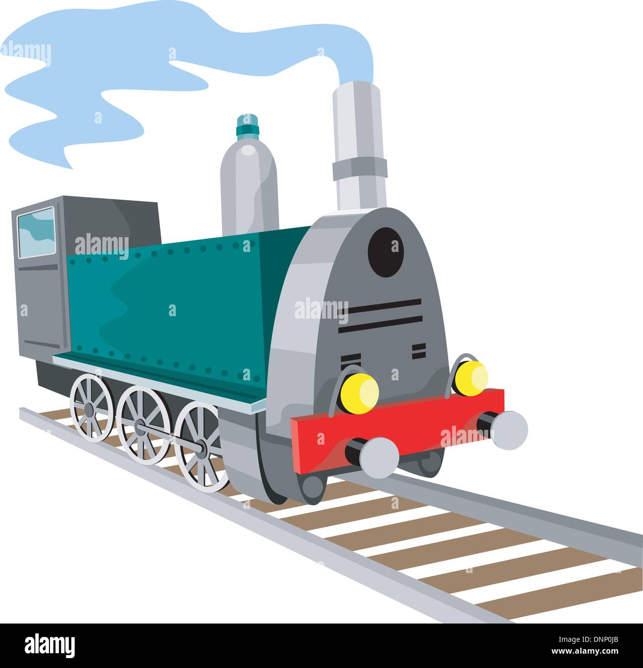 Illustration einer Dampf Zug Lokomotive demnächst auf Eisenbahn im retro-Stil auf isolierte Hintergrund getan. Stock Vektor
