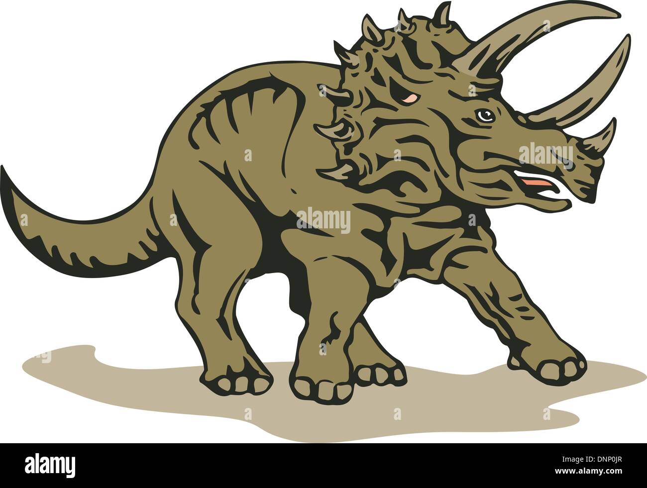 Illustration von Triceratop Dinosaurier stehend am isolierten weißen Hintergrund im retro-Stil gemacht. Stock Vektor