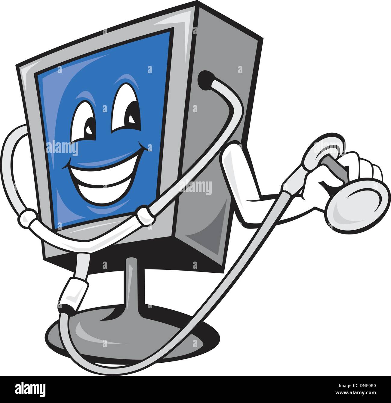 Illustration von Computer tv Bildschirm mit Arzt Stethoskop im Cartoon-Stil gemacht. Stock Vektor