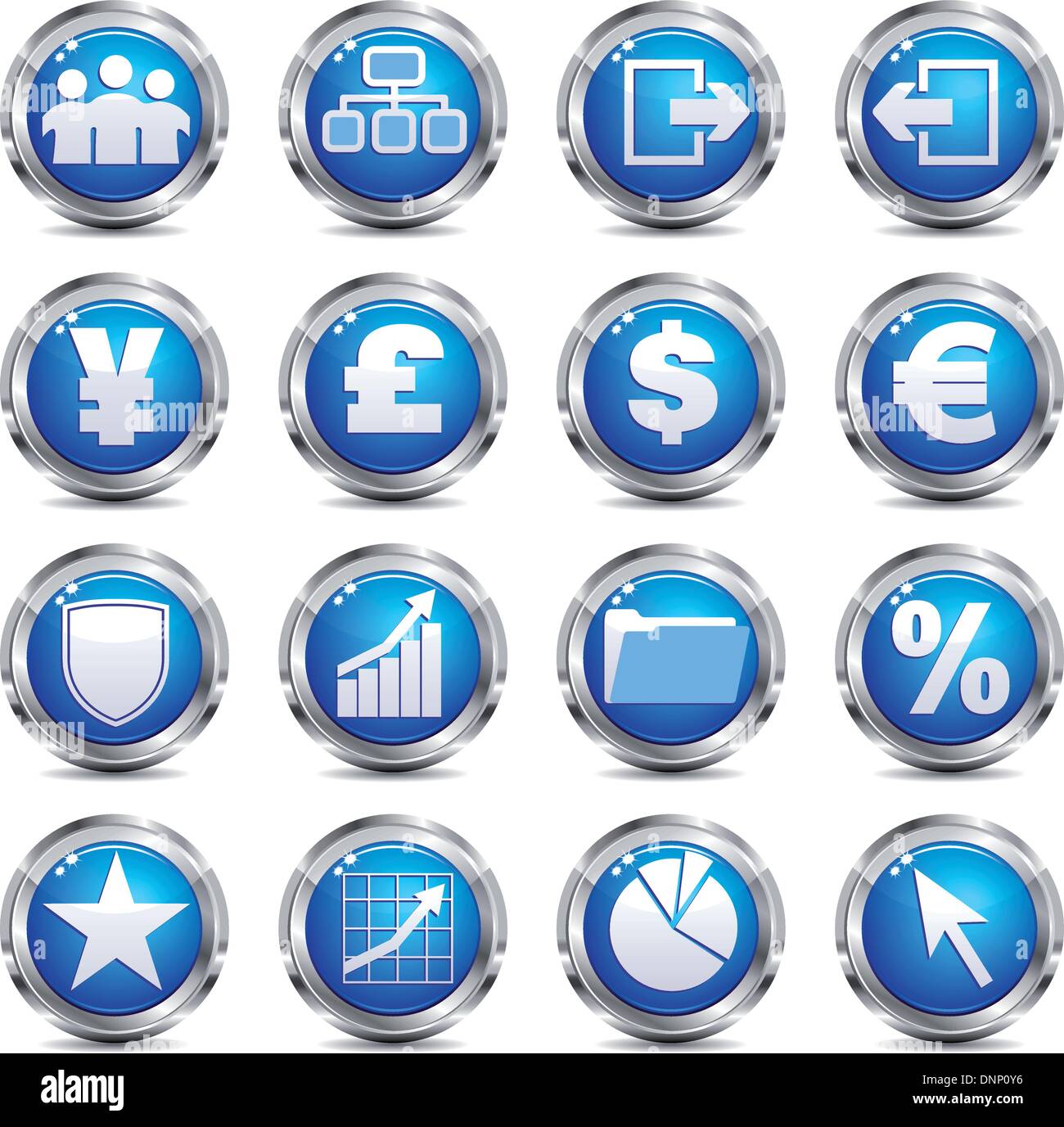 Eine Reihe von sechzehn blauen und silbernen Internet icons Stock Vektor