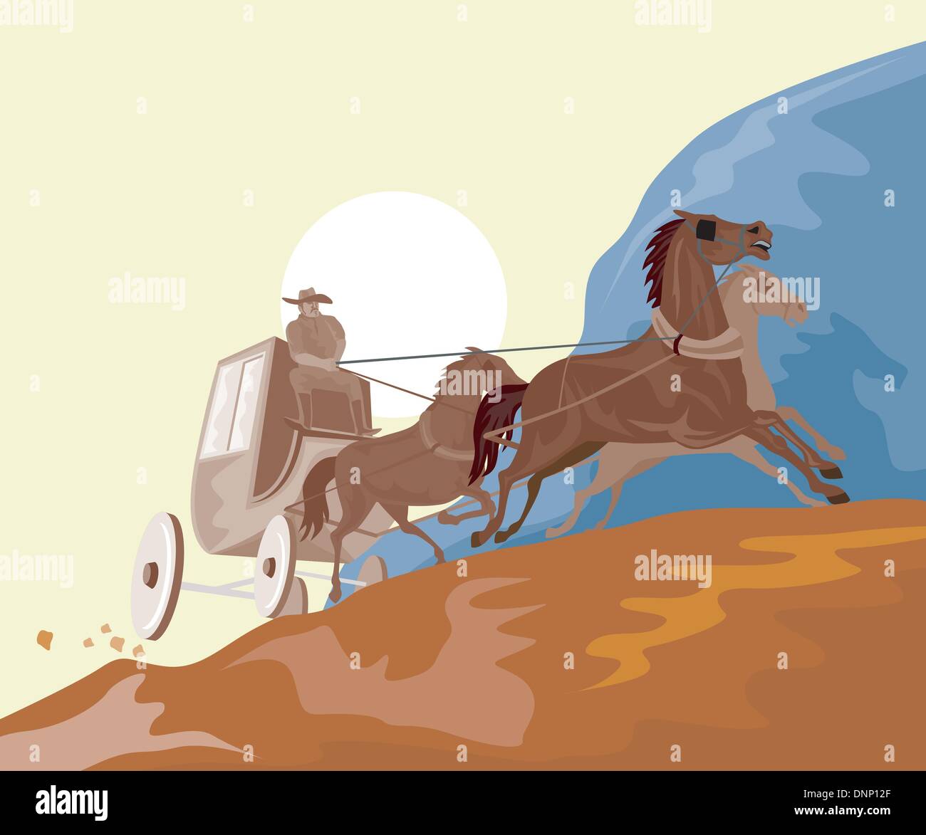 Beispiel für eine Wild-West-Postkutsche im retro-Stil gemacht. Stock Vektor