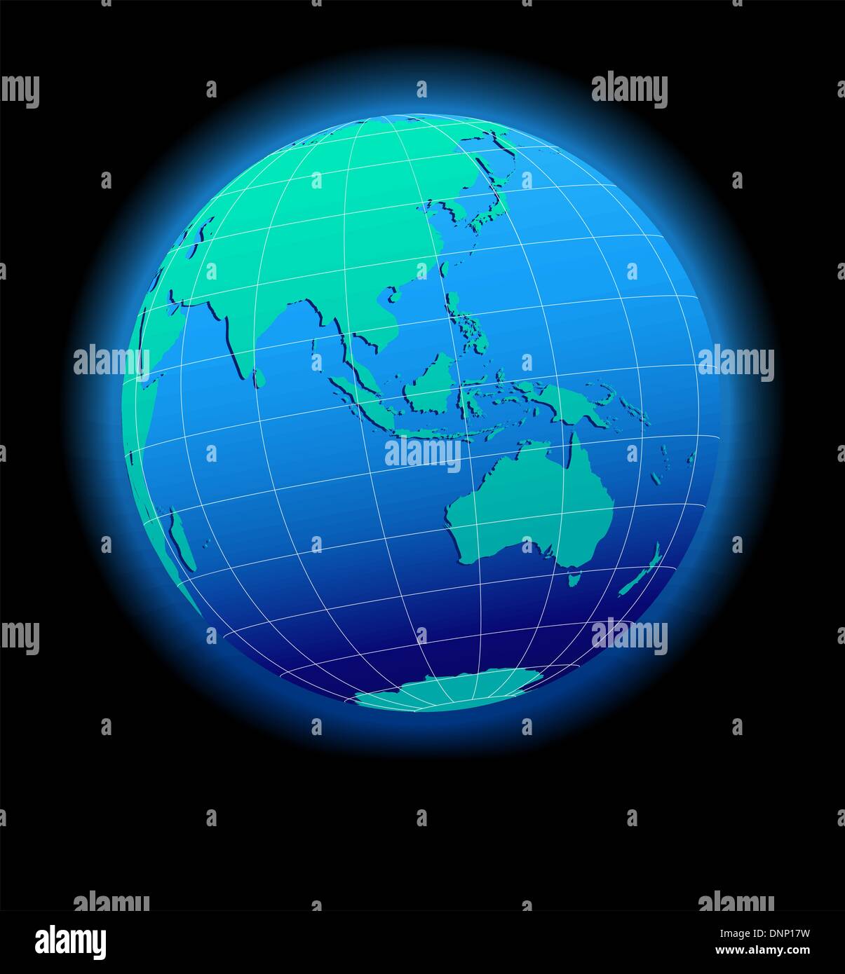 Vektor-Kartensymbol der Welt im Globe Form - Australien, Malaysia, Philippinen Stock Vektor