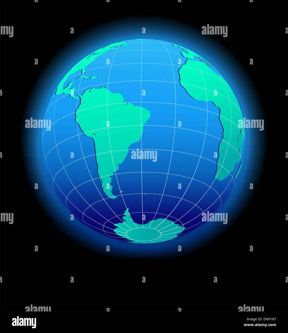 Vektor-Kartensymbol der Welt in Globe-Form - Südamerika Stock Vektor