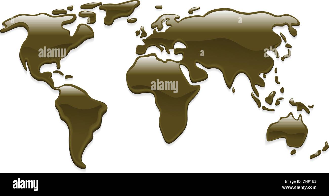 Eine Weltkarte mit Rohöl Tröpfchen bilden die Kontinente Stock Vektor