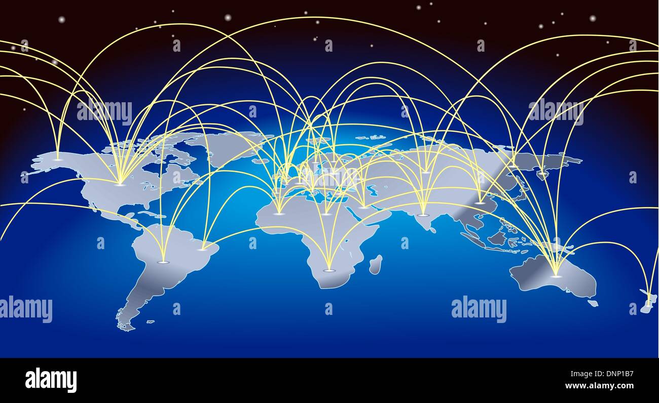 Eine Welt-Map-Hintergrund Flugrouten oder Handelswege Stock Vektor