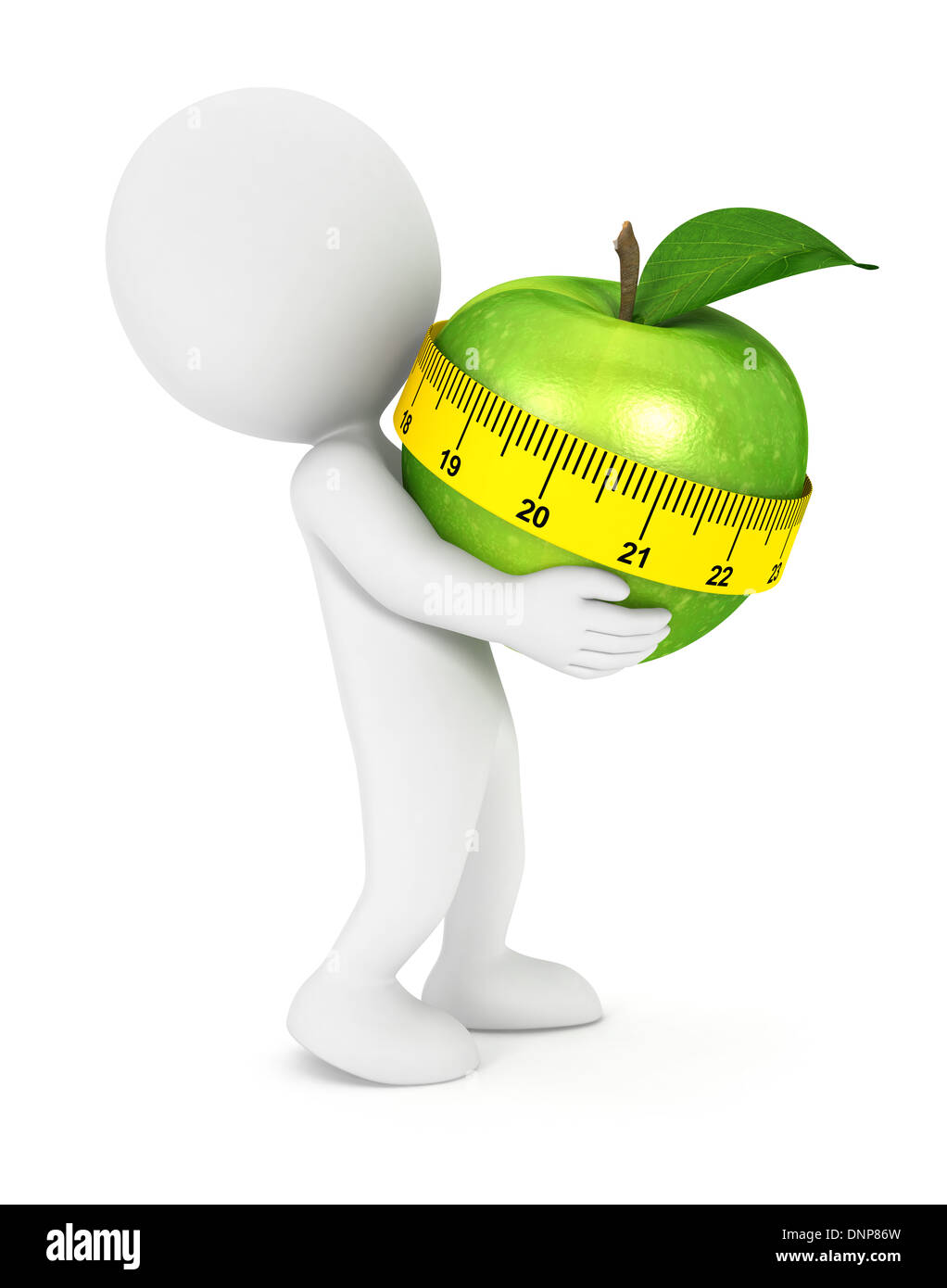 3D weiße Leute hält einen Apfel, isoliert, weißer Hintergrund, 3D-Bild Stockfoto