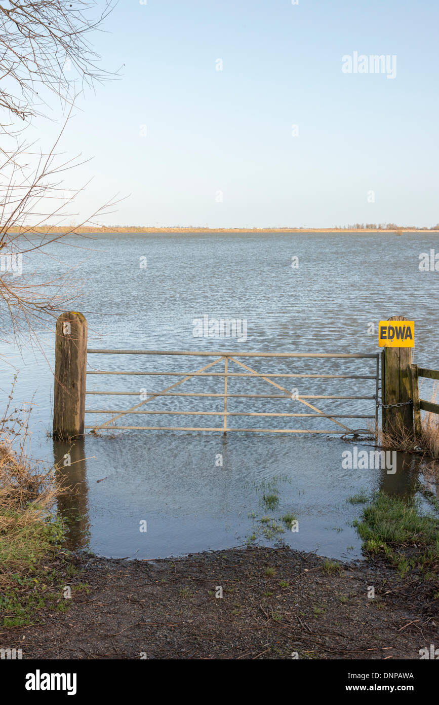 Cambridgeshire, Großbritannien. 3. Januar 2014. Ouse Waschungen bei Sutton Gault sind als eine Kombination von starken Regenfällen überflutet und hohen Gezeiten verursachen Überschwemmungen im Land. Ackerland zwischen zwei künstlichen Flüssen, Old und New Bedford-Ebenen, die von Earith in Cambridgeshire nach Denver in Norfolk, soll die Flut Hochwasser aus dem Fluss Great Ouse zu absorbieren, um viel von East Anglia trocken zu halten. Die Wasserstände sind hoch, und mehr Regen und Wind wird in den kommenden Tagen erwartet. Bildnachweis: Julian Eales/Alamy Live-Nachrichten Stockfoto