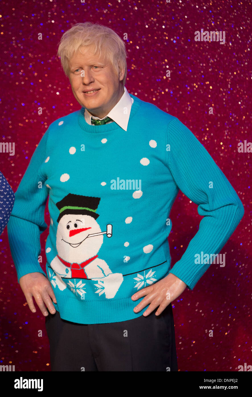 Boris Johnson Weihnachten Jumper Madam Tussauds Stockfoto