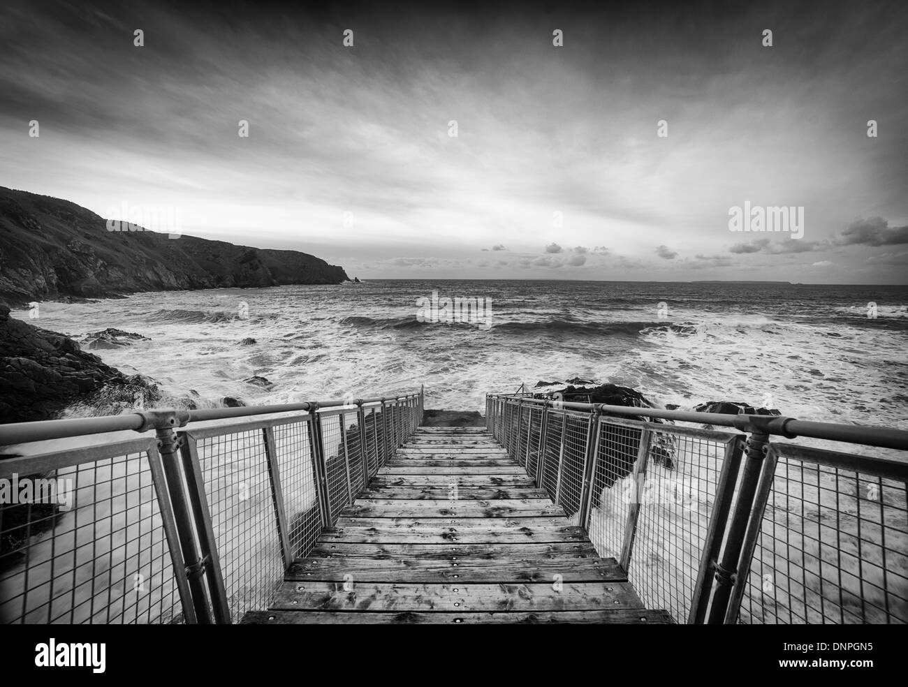 Plemont Bay, Jersey, schwarz & weiß Stockfoto