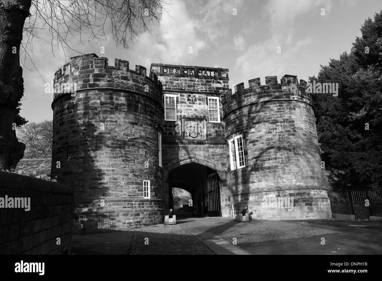 Außenseite des Skipton Castle, Skipton Stadt, Grafschaft North Yorkshire, England, UK Stockfoto