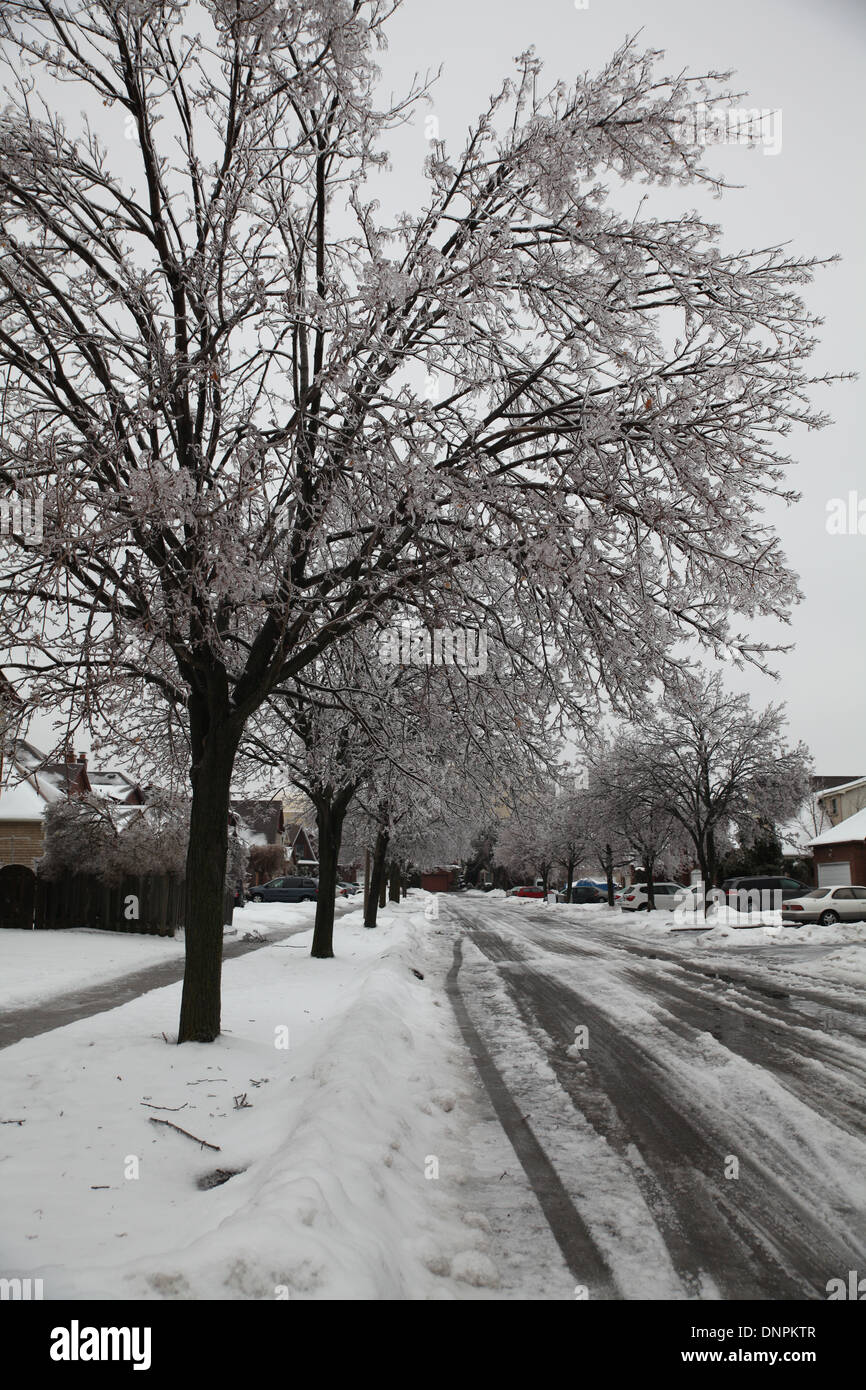 Eine Wohnstraße im Winter in Toronto Kanada Stockfoto