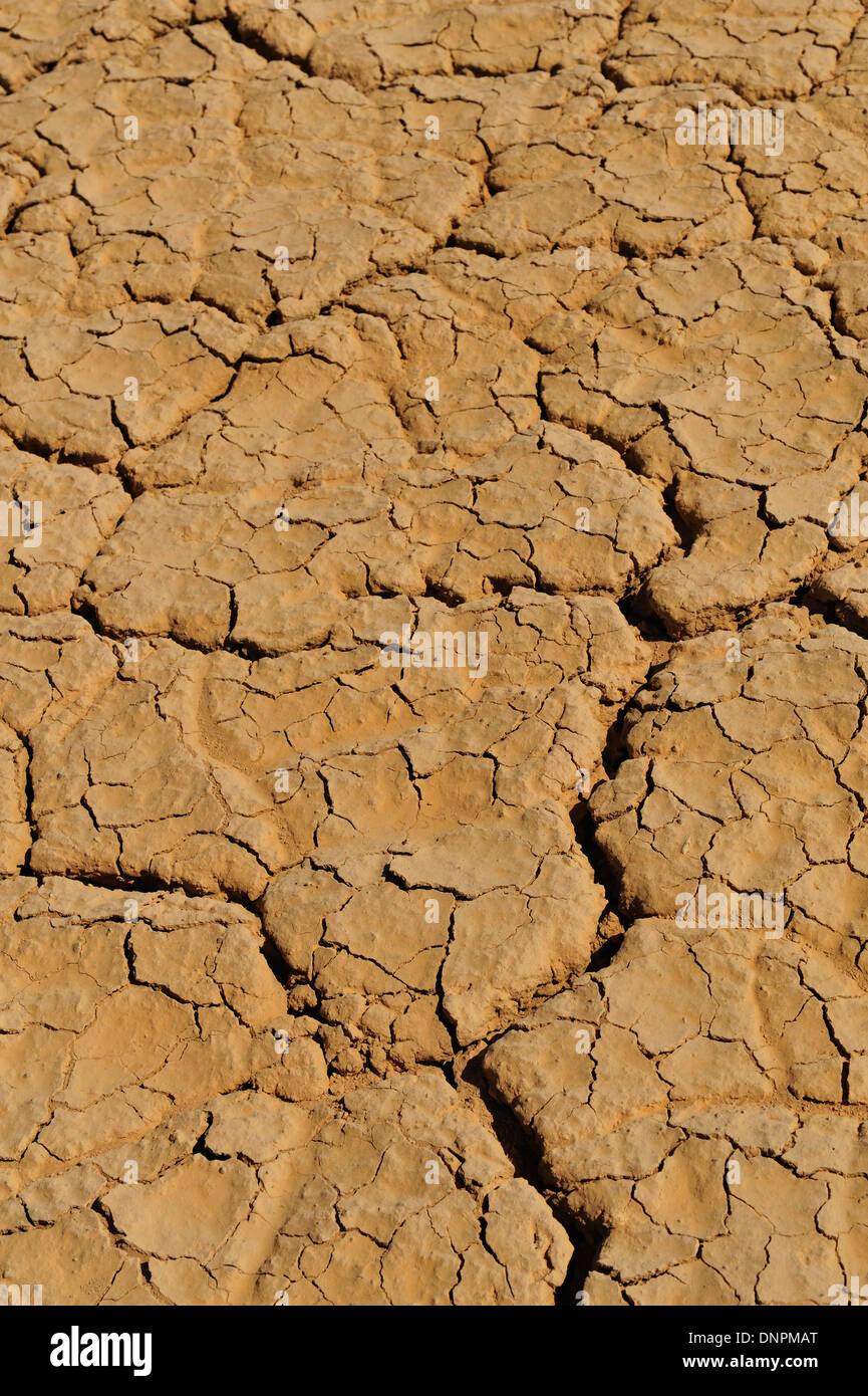 Risse in den ausgetrockneten Boden in Lake Abbe in Dschibuti, Horn von Afrika Stockfoto