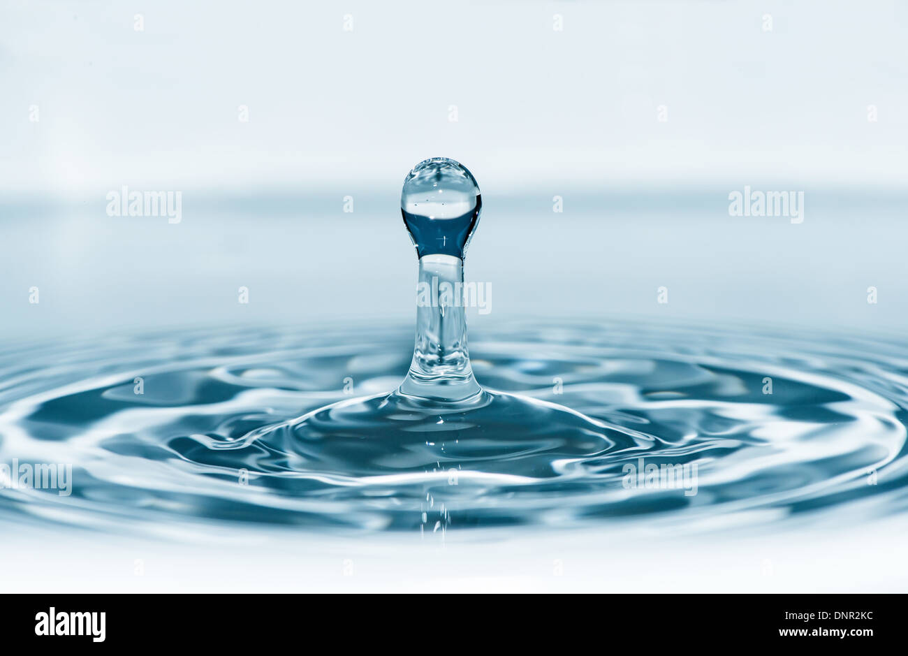 Tropfen Sie in Wasser. Blauen Wassertropfen Makroaufnahme Stockfoto