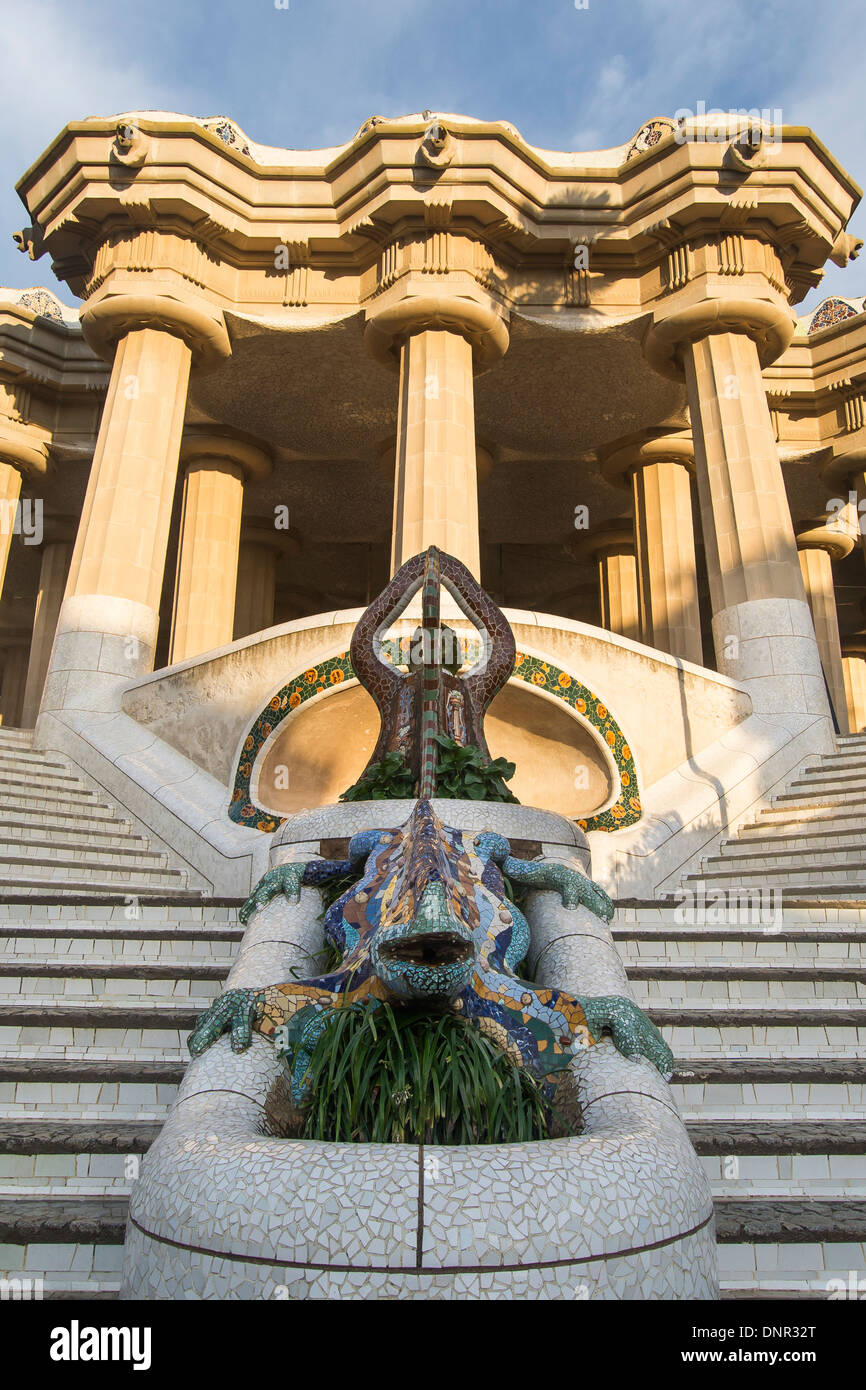 Haupteingang zum Park Güell, Barcelona, Spanien Stockfoto