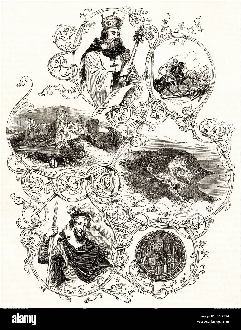 Szenen von der normannischen Eroberung Englands. Viktorianische Holzschnitt ca. 1845. Stockfoto