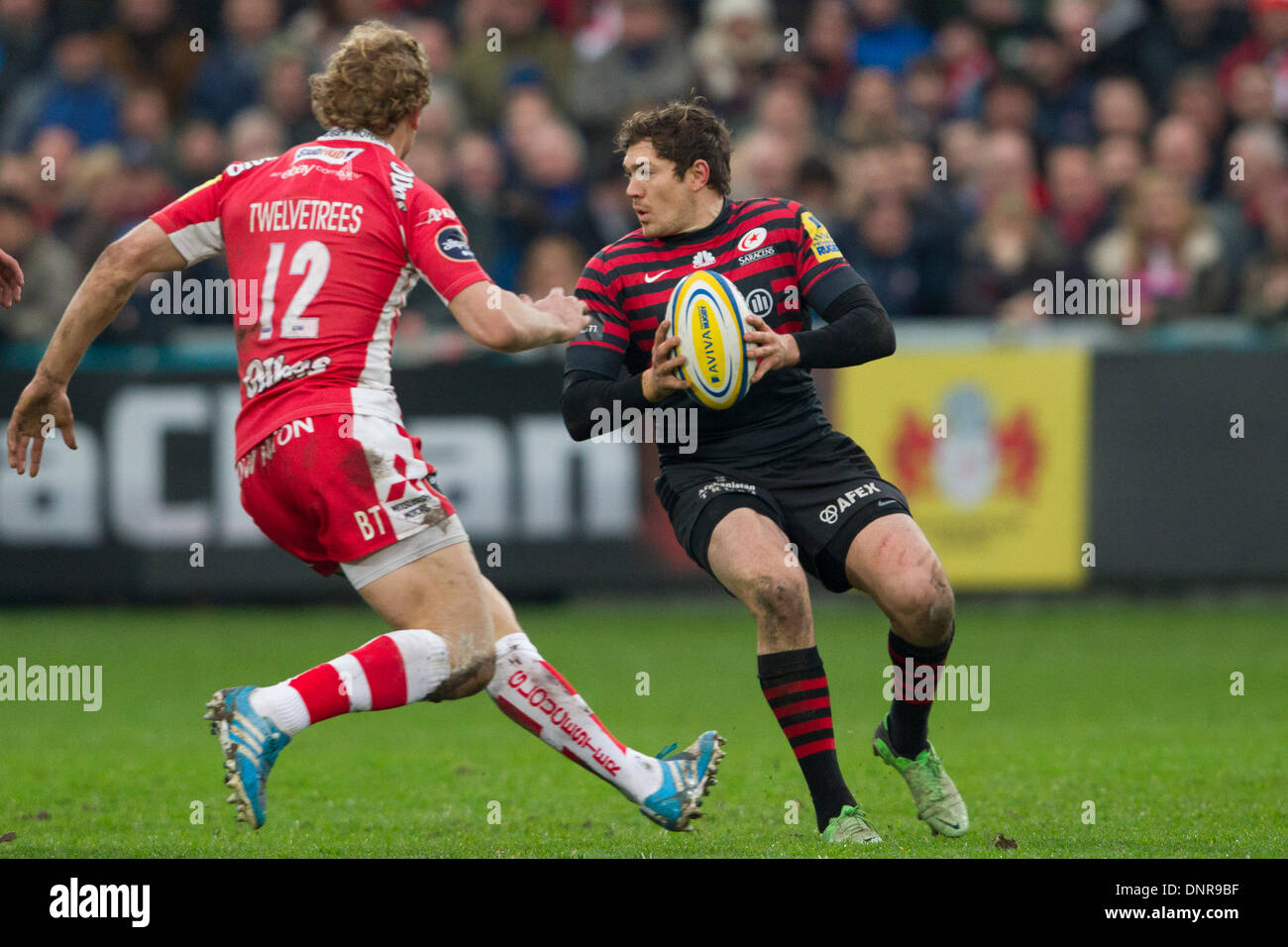 Gloucester, Großbritannien. 4. Januar 2014. Alex GOODE (Sarazenen) während der Aviva Premiership Spiel zwischen Gloucester V Sarazenen vom Kingsholm Stadium abgebildet. Bildnachweis: Aktion Plus Sport/Alamy Live-Nachrichten Stockfoto