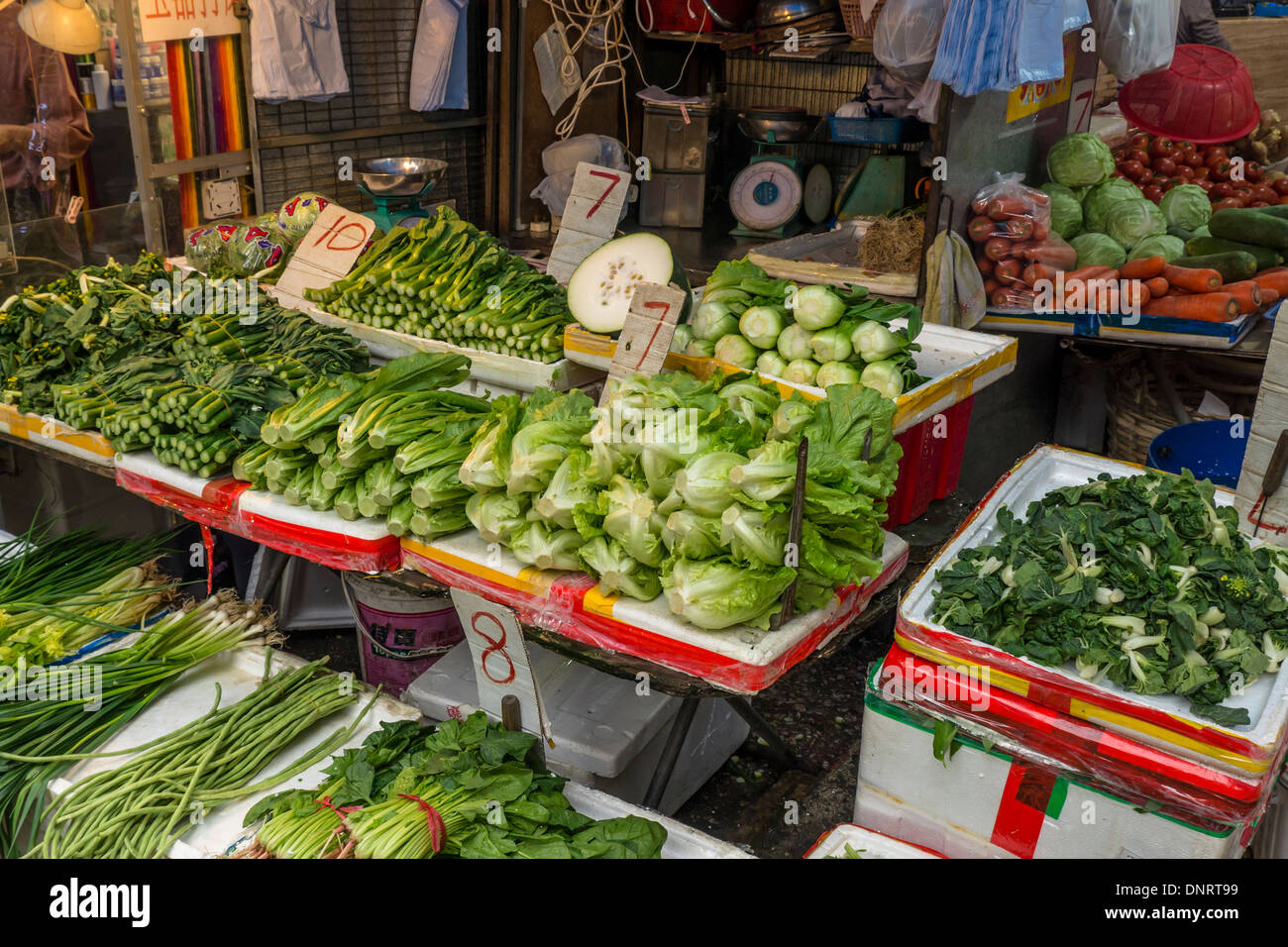 Gemüse Stall, Hong Kong, China Stockfoto