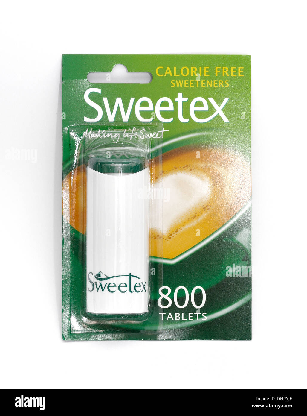 Eine Packung von Sweetex 800 Tabletten Kalorien frei Stockfoto