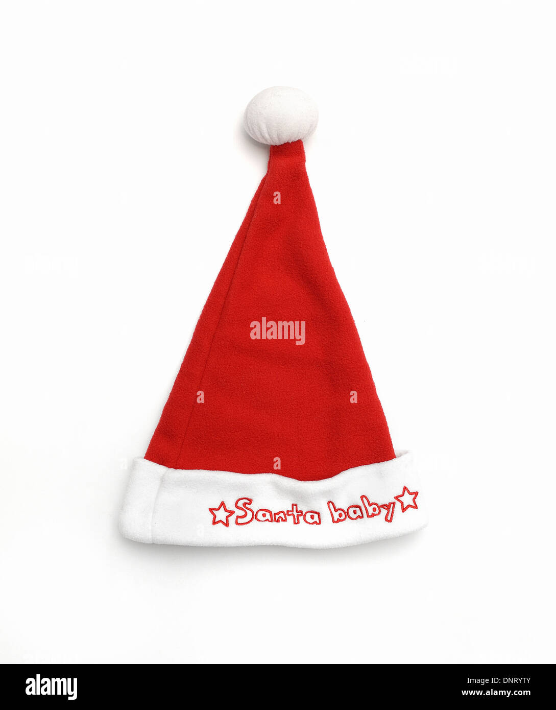 Santa Baby rote und weiße Weihnachten Hat weiße Bommel Stockfoto