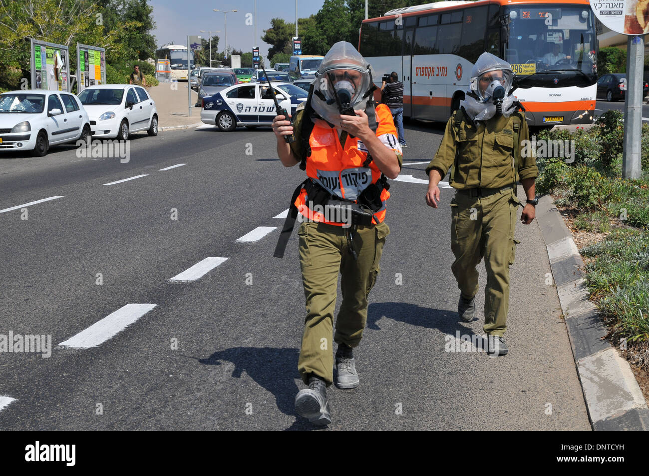 Heimatfront militärischen Drill. Die israelische Heimatfront-Befehl in Verbindung mit den verschiedenen Rettungs- und Notfall Körper in Haifa Stockfoto