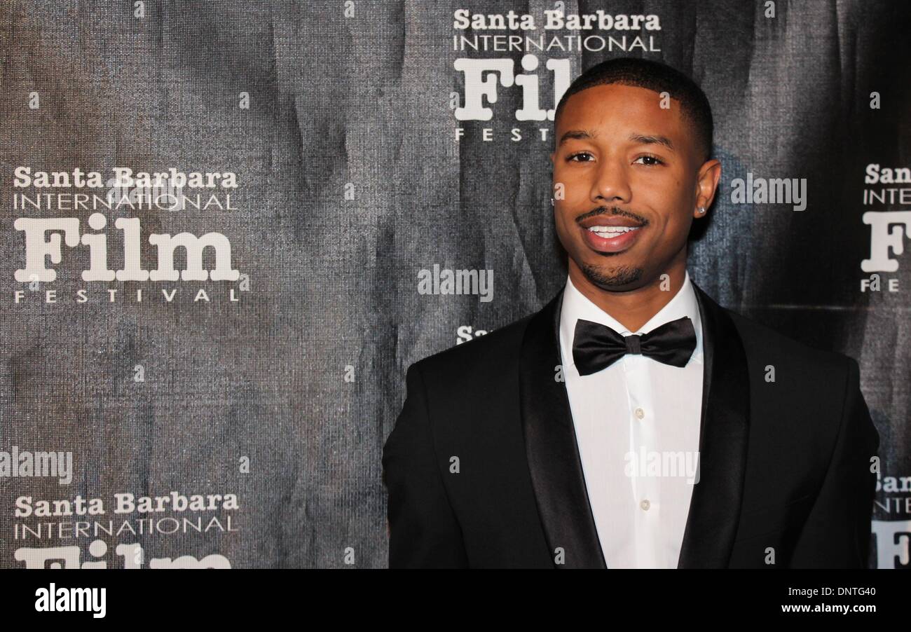 Santa Barbara, Kalifornien USA 5. Januar 2014. Die roten Teppich Ankünfte für Santa Barbara International Film Festival Kirk Douglas Award For Excellence in Film Forest Whitaker auf eine Black-Tie Gala statt im Bacara Resort & Spa vorgestellt. Foto: Michael B. Jordan aus dem Film Fruitvale Station. Bildnachweis: Lisa Werner/Alamy Live-Nachrichten Stockfoto