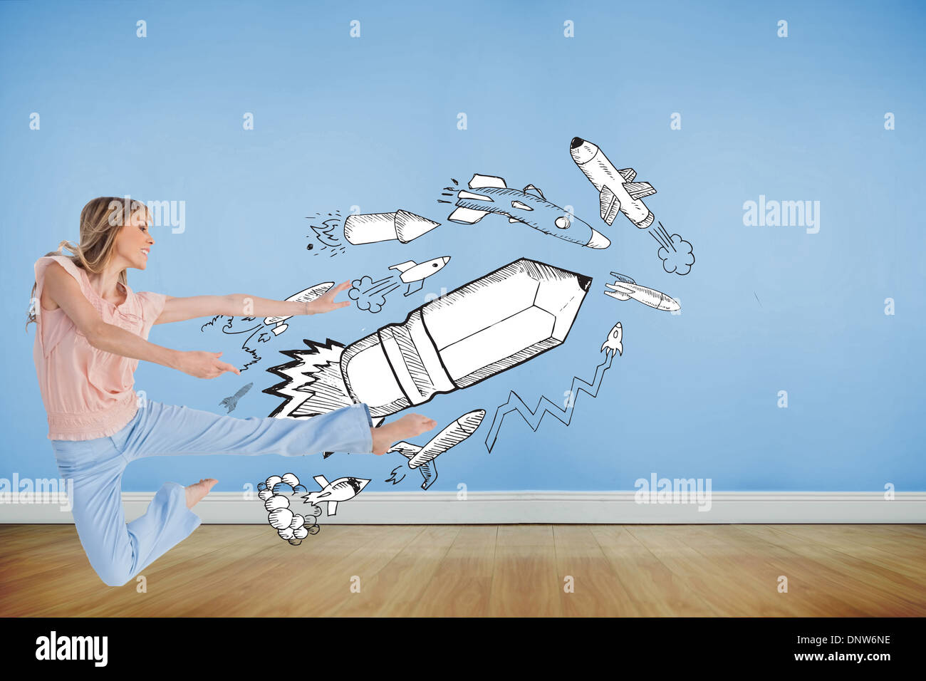 Zusammengesetztes Bild Frau tun Tanz pose Stockfoto