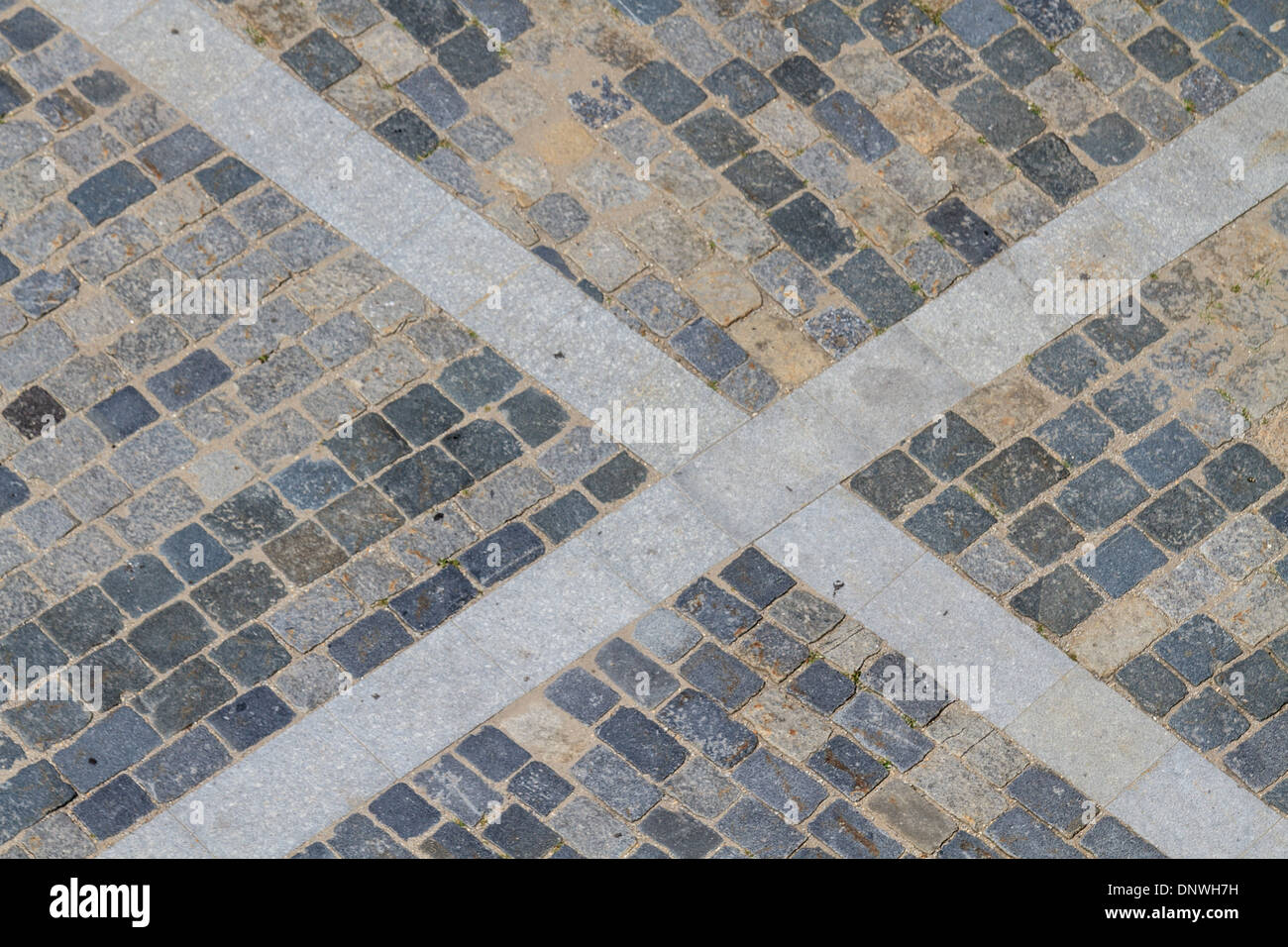 Granit-Kopfsteinpflaster Straße (Textur) Stockfoto